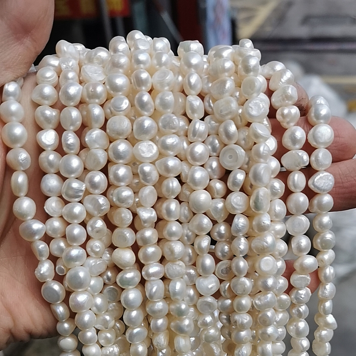 7-8mm侧孔两面光异形巴洛克天然淡水珍珠散珠项链半成品一条