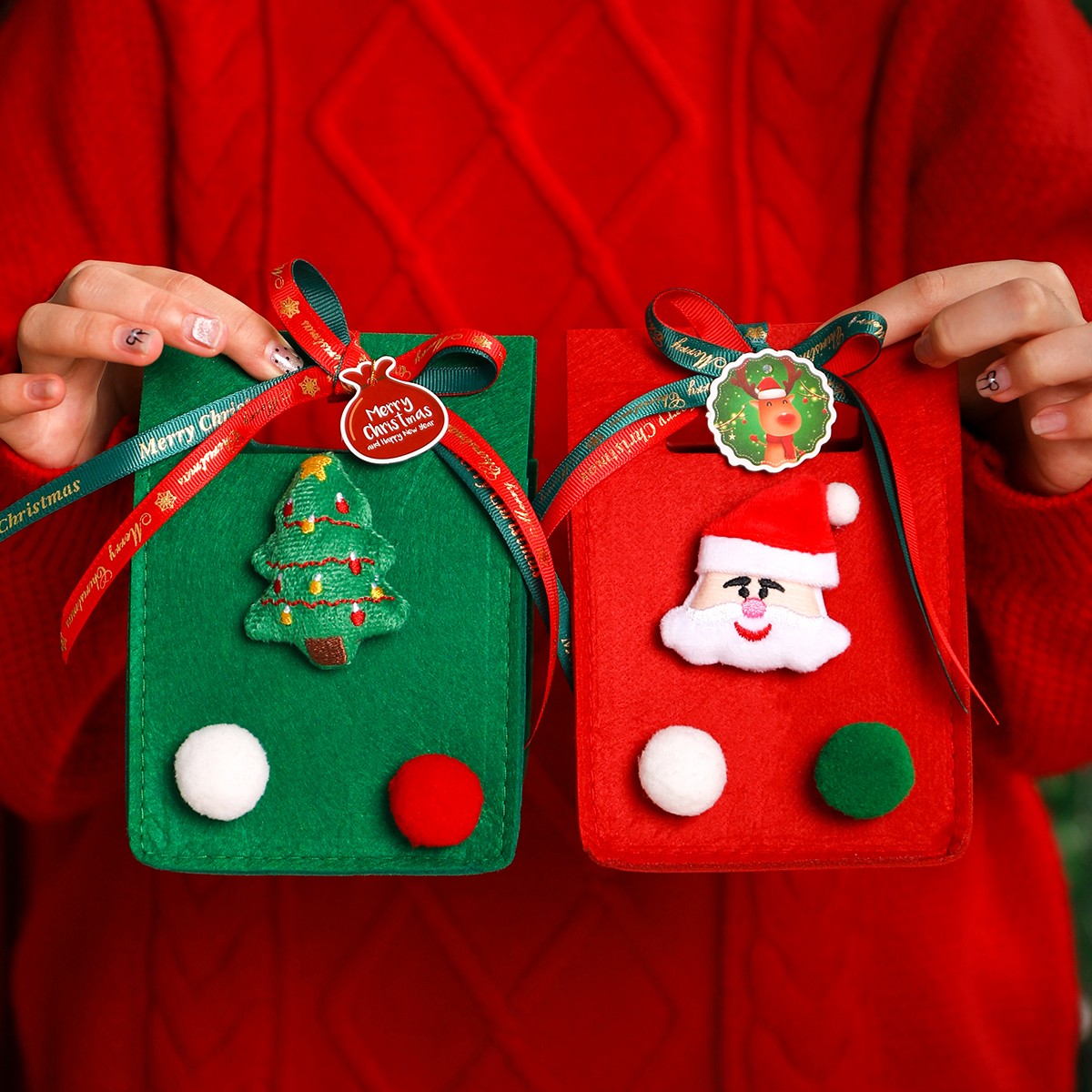 圣诞节礼品袋平安夜苹果礼盒平安果礼物包装袋毛毡手提糖果包装盒