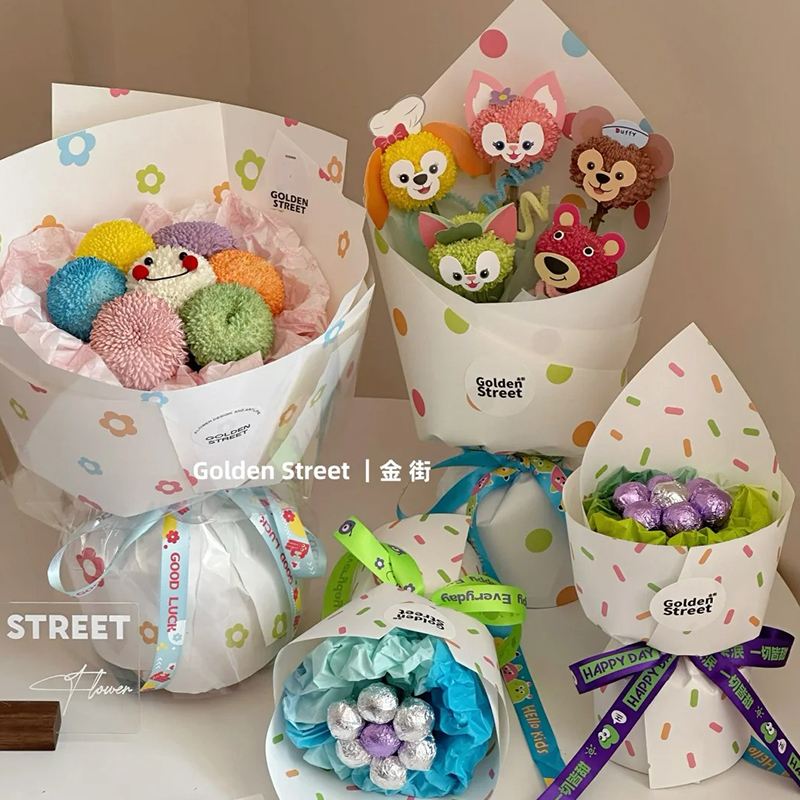童趣波点鲜花包装纸花束包花纸手工diy材料创意礼物花艺资材花店