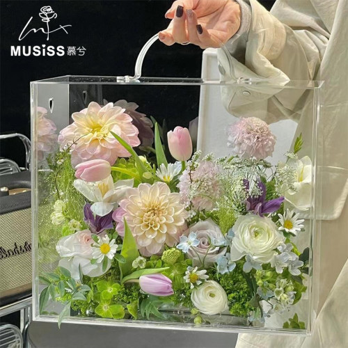 亚克力手提花盒透明加厚塑料