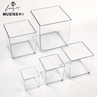 亚克力正方形透明盒方盒一体式醒花桶收纳盒鲜花绿植插花水培容器