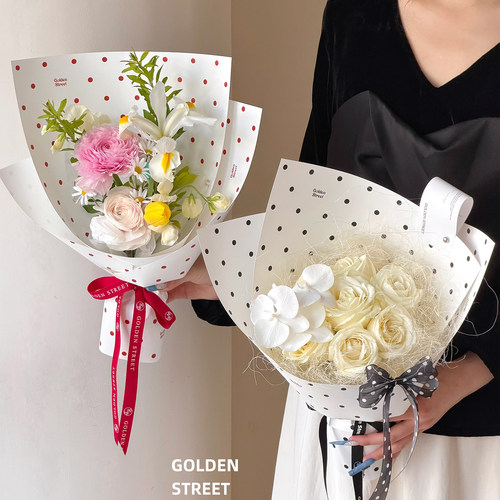 秋冬韩系波点ins风花束包装纸