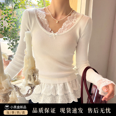 气质温柔风蕾丝花边针织衫百搭