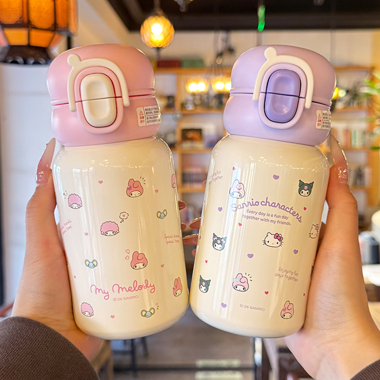 库洛米儿童保温杯316L不锈钢吸管水杯可爱小学生上学专用双饮水壶