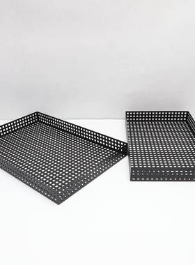 现代简约金属黑网格茶盘收托盘摆纳件客厅茶几样板间家居