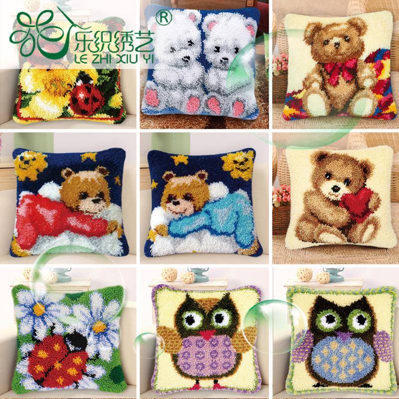 抱枕diy毯绣段段绣手钩抱枕毛线枕头沙发地靠垫厂家材料套件