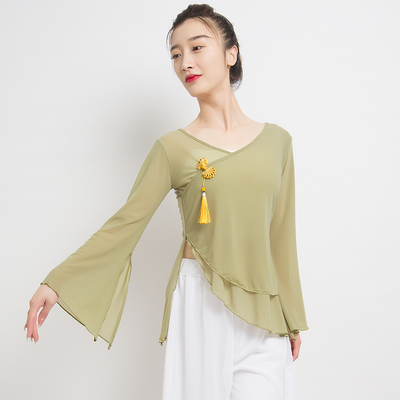 古典舞服装身韵舞蹈纱衣的单色中国风新款上衣跳舞服网纱套装女