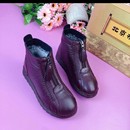 老北京布鞋 真皮马丁靴拉链加绒保暖软底软面中老年妈妈牛筋底 冬季