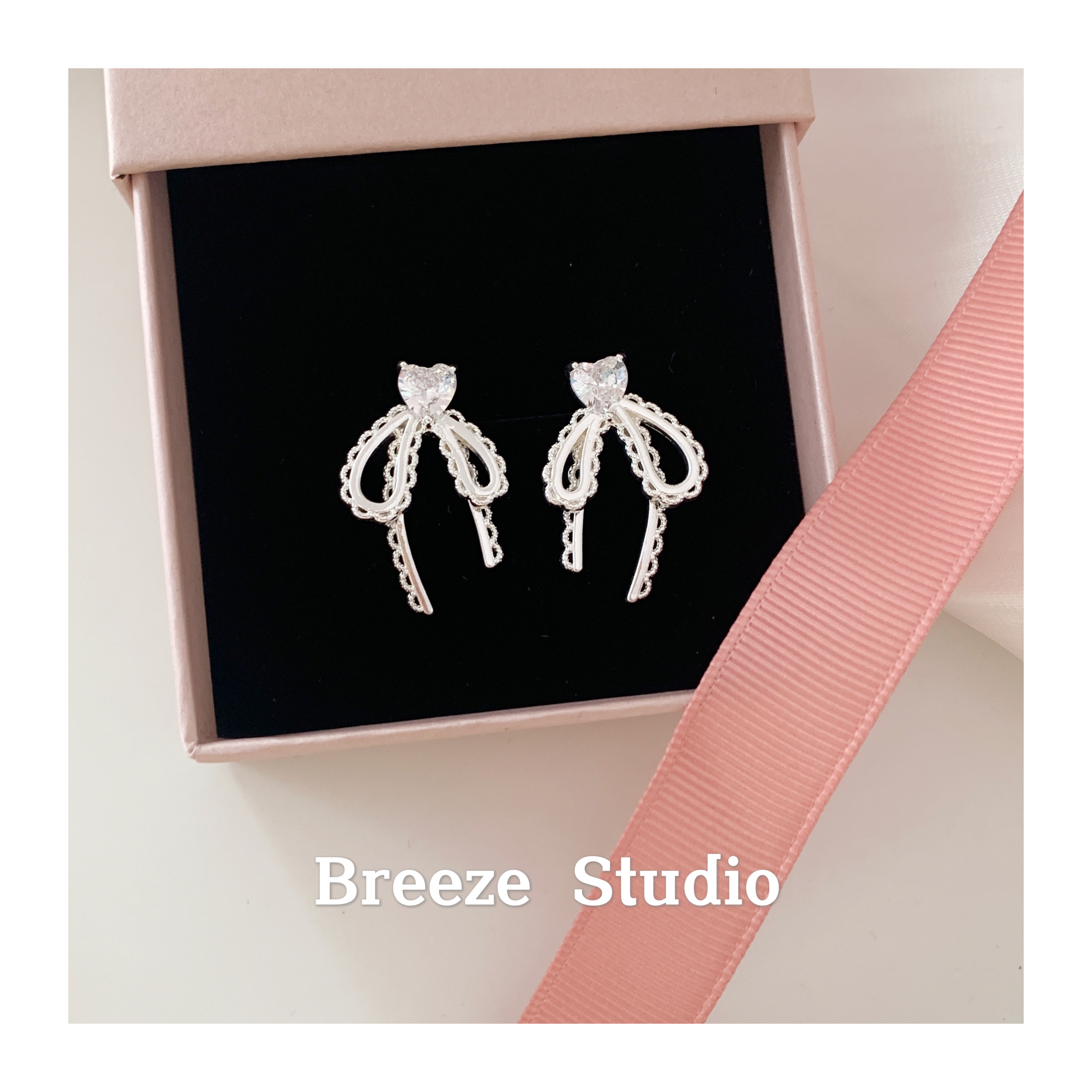 超闪爱心银色蝴蝶结蚊香盘耳夹