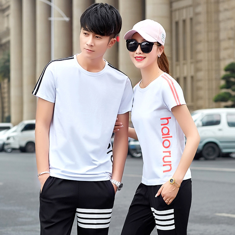 高尔夫情侣运动套装夏季跑步短袖长裤休闲运动服男女同款两件套