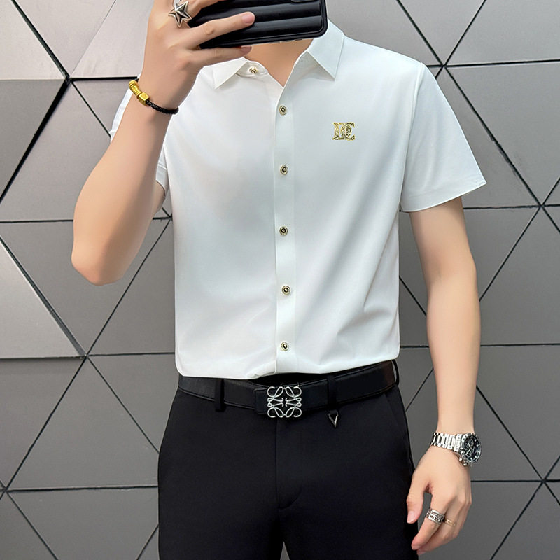 高尔夫服装男士短袖衬衫夏季圆领显瘦修身上衣百搭高尔夫运动服