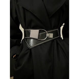 黑色腰封女士装饰复古时尚感松紧宽腰带女款外搭裙子大衣配饰