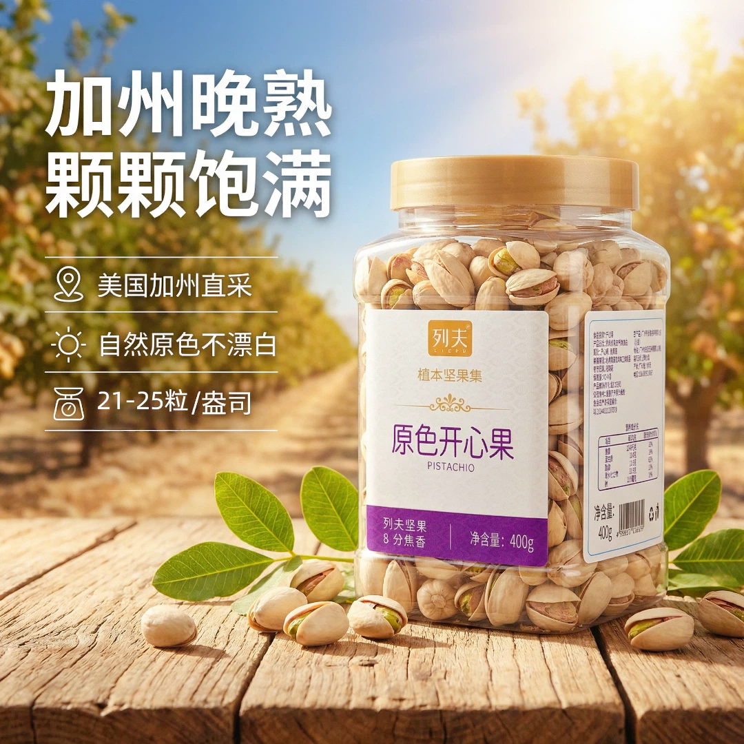 列夫开心果美国大果淡盐味非油炸自然开口无漂白孕妇代餐罐装400g