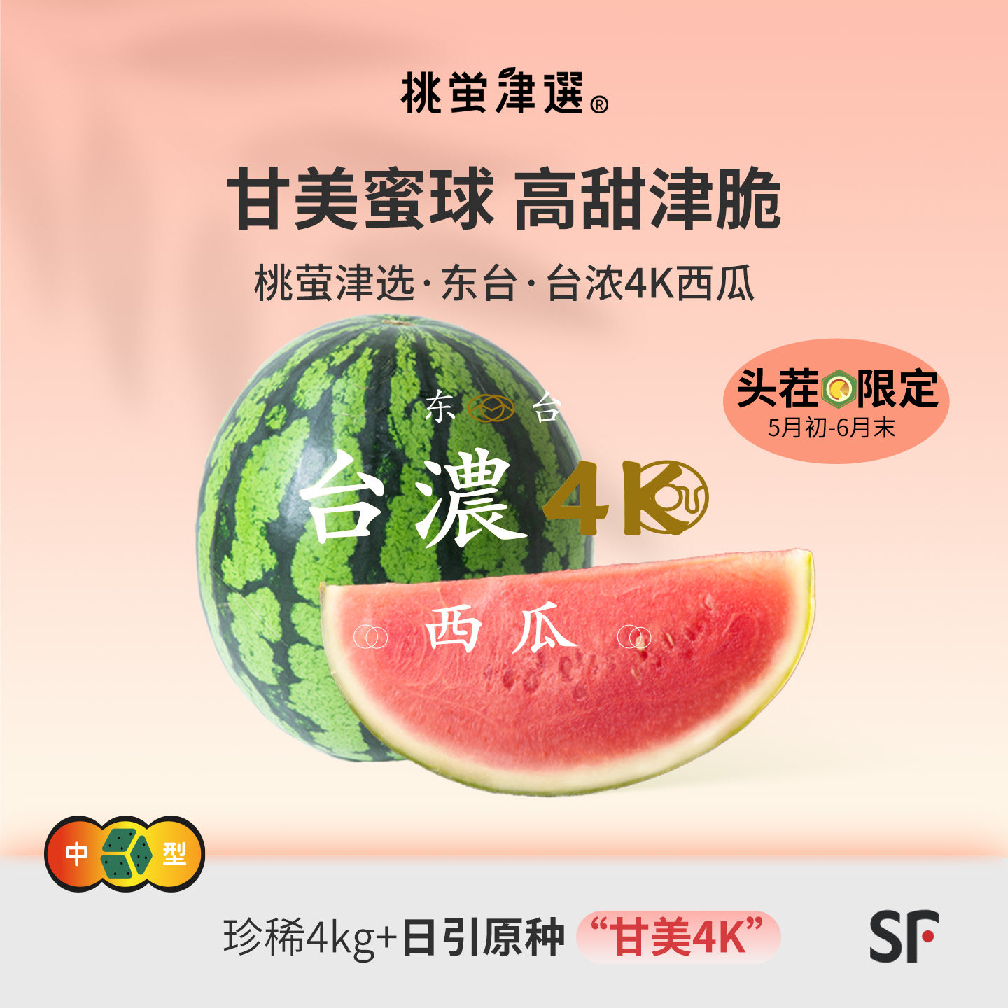 桃萤津选 台浓4K西瓜 单蔓头茬 日引「甘美4k」 东台产 礼盒装 SF