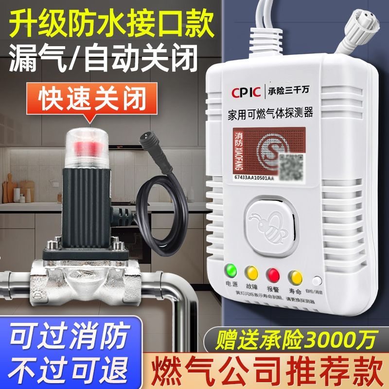 天然气漏气报警器防水接口商用家用甲烷室内可燃气体自动切断阀