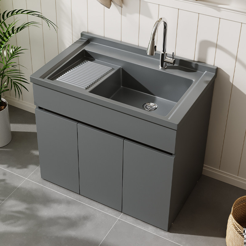 阳台洗衣柜落地柜一体台盆水池带搓板石英石水槽组合浴室柜定制