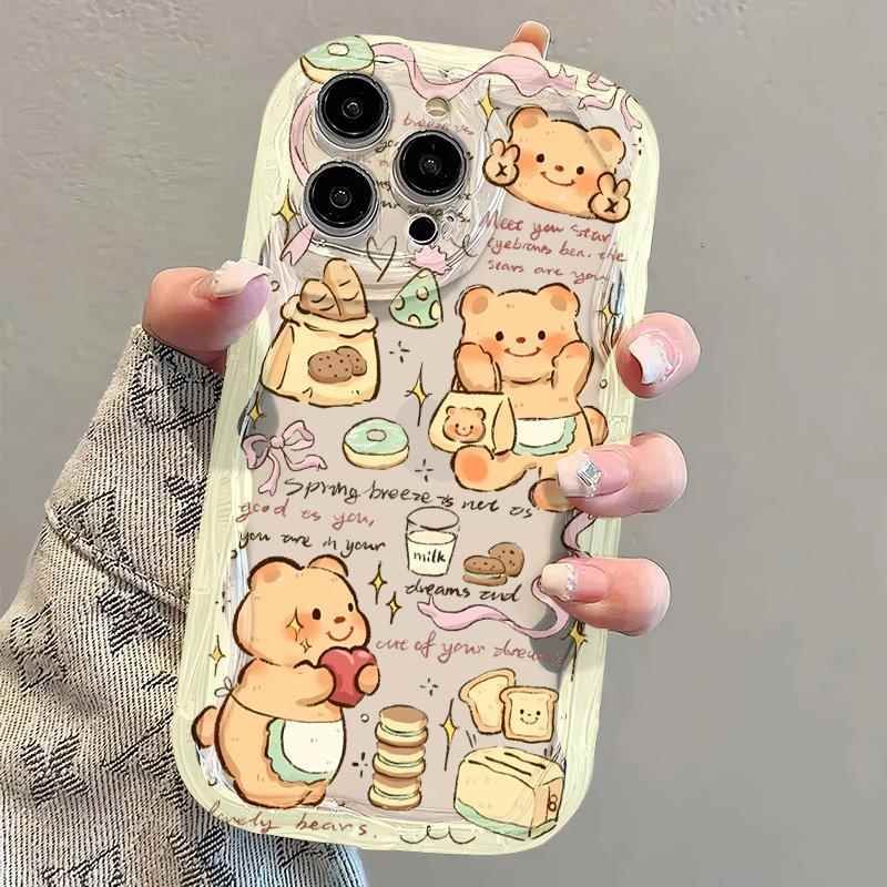 小熊面包手机壳奶油纹适用苹果16pro华为pura80/iPhone15Promax小米14/vivo周边OPPO/13/12/11/x荣耀红米同款