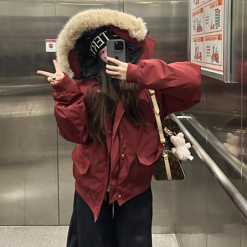 大毛领加厚工装羽绒棉服外套