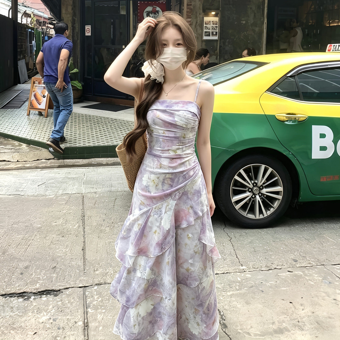 雪纺绝美紫色吊带连衣裙图片