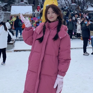 过膝高端小众设计感外套潮 新款 长款 加厚保暖羽绒棉服女2025秋冬季