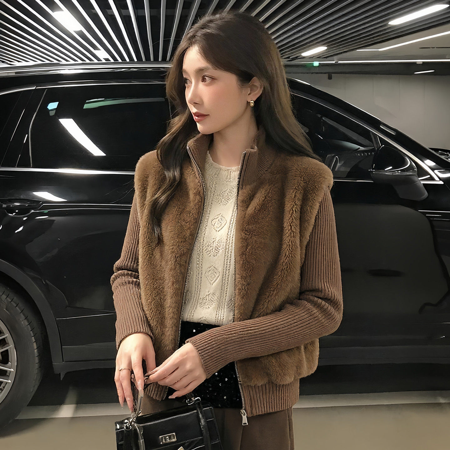 富家千金高级感慵懒风加厚保暖羽绒棉服棉袄女秋冬季立领毛毛外套