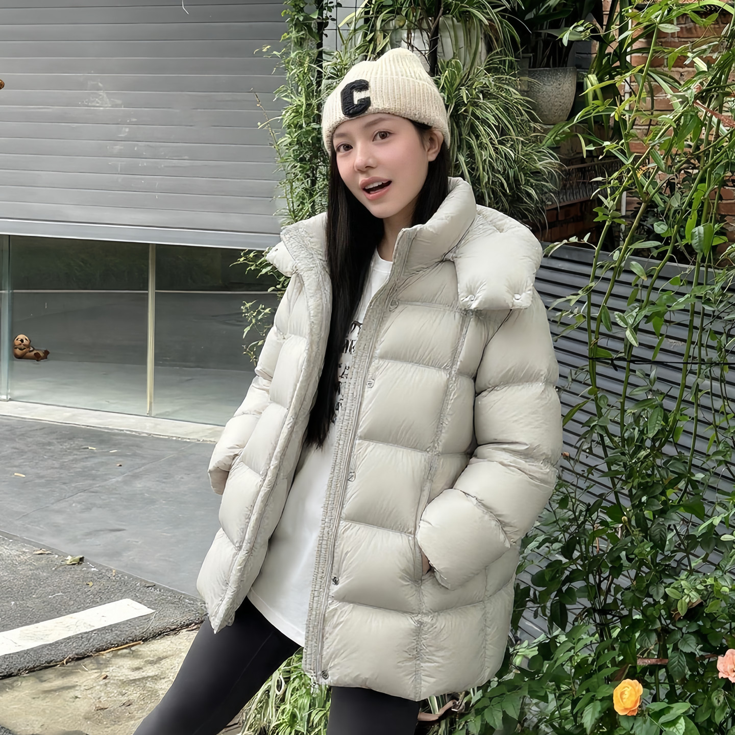 90白鸭绒连帽中长款羽绒服女冬新款韩版加厚宽松云朵泡芙保暖外套