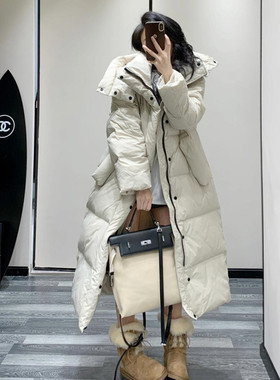 长款过膝90白鸭绒羽绒服女冬季新款宽松大码显瘦超火加厚保暖外套
