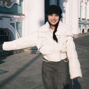 小个子修身 新款 显瘦外套潮 羽绒服女2025秋冬季 90白鸭绒羊羔绒短款