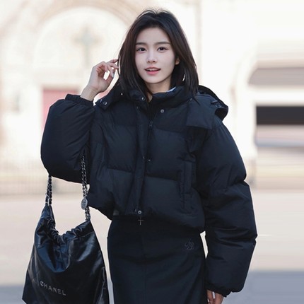 小个子短款黑色羽绒棉服女2024秋冬季新款加厚学生百搭面包服外套