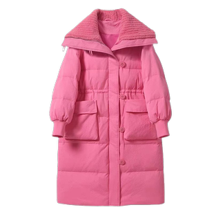 羊羔毛大翻领羽绒棉服女2025秋冬季新款新款宽松韩版长款加厚外套