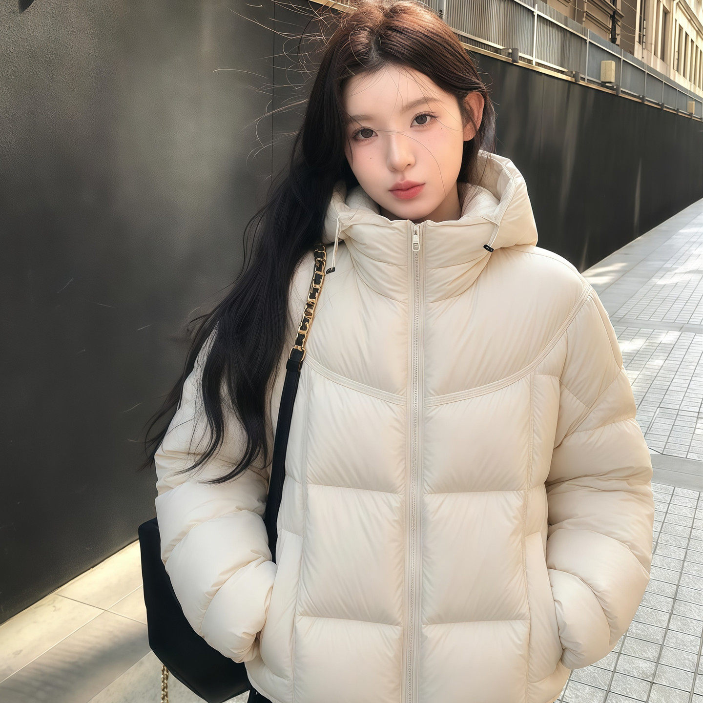 90白鸭绒短款连帽羽绒服女冬季小个子宽松加厚泡芙保暖面包服外套