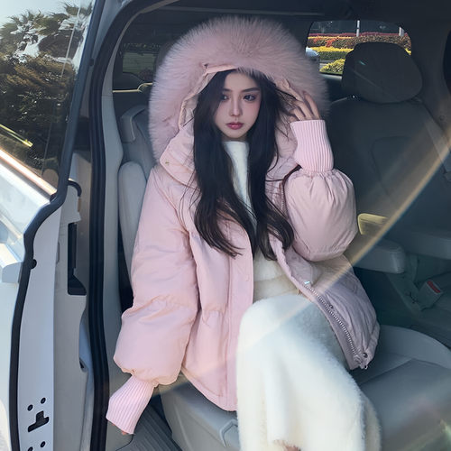 高级感大毛领连帽短款羽绒棉服