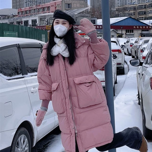90白鸭绒加厚中长款 大口袋保暖面包服 羽绒服外套女2024秋冬季 新款