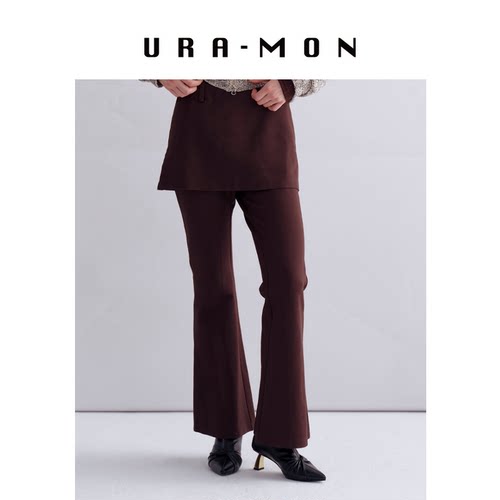 URA-MON｜假两件修身显瘦喇叭裤女裙裤春夏季高腰屁帘开叉西裤