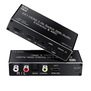 适用三星小米TCL电视音频输出连接功放音响3.5耳机ARC音频转换器带光纤同轴HDMI2进1出音视频分离切换器