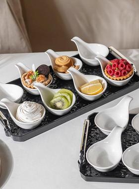 纯白色创意陶瓷鱼子酱勺蘸料碟舒芙蕾烤碗套装托盘甜品布丁碗