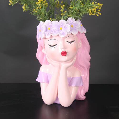 女孩仙女花器创意多肉花盆小清新花瓶客厅电视柜干花装饰树脂摆件