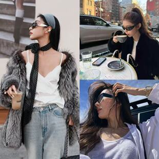 赫本风高级感熊猫拼色墨镜Jennie同款发箍防晒防紫外线时髦太阳镜