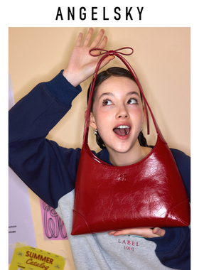 【迪丽热巴同款】ANGELSKY腋下包女托特包小众红色包包婚包新娘