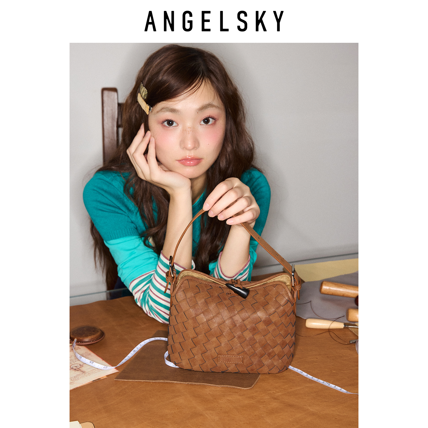 ANGELSKY原创设计编织水桶斜挎包