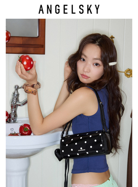 ANGELSKY原创设计腋下包女小众新款波点包包黑色韩系红色牛皮头层