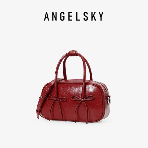 ANGELSKY夏天蝴蝶结红色斜挎包