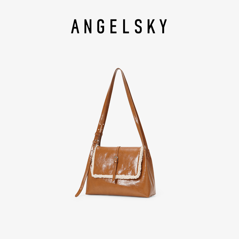 ANGELSKY秋冬新款毛毛邮差包