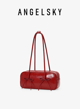 【赵昭仪同款】ANGELSKY腋下包小众保龄球包法棍红色包包结婚婚包