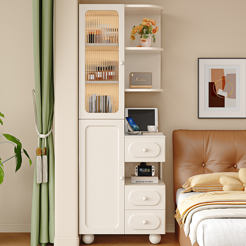 实木床头柜高柜书架一体家用卧室现代简约置物架小户型超窄储物柜