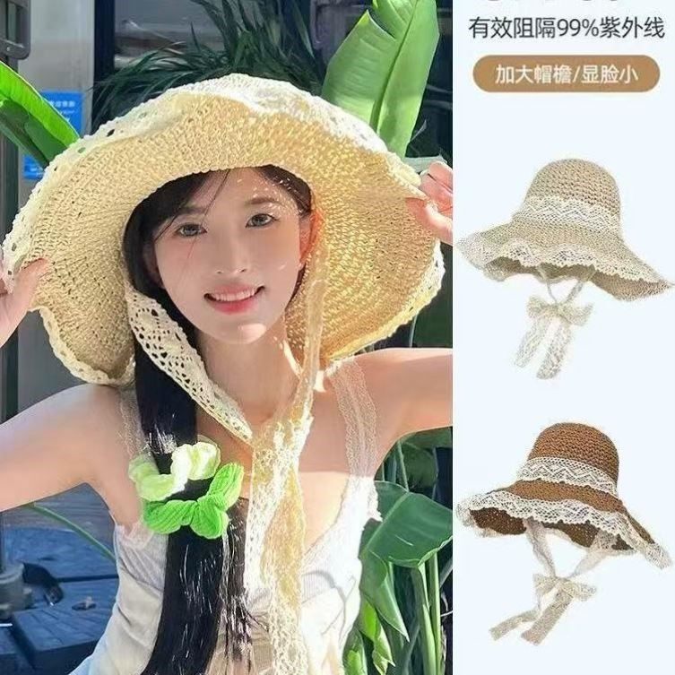 草帽海边帽子ins系带草编帽女帽子