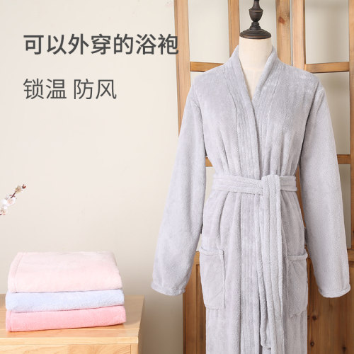 日本FLT Baby绒浴袍春秋冬毛巾料长款男女家用吸水速干情侣款浴衣