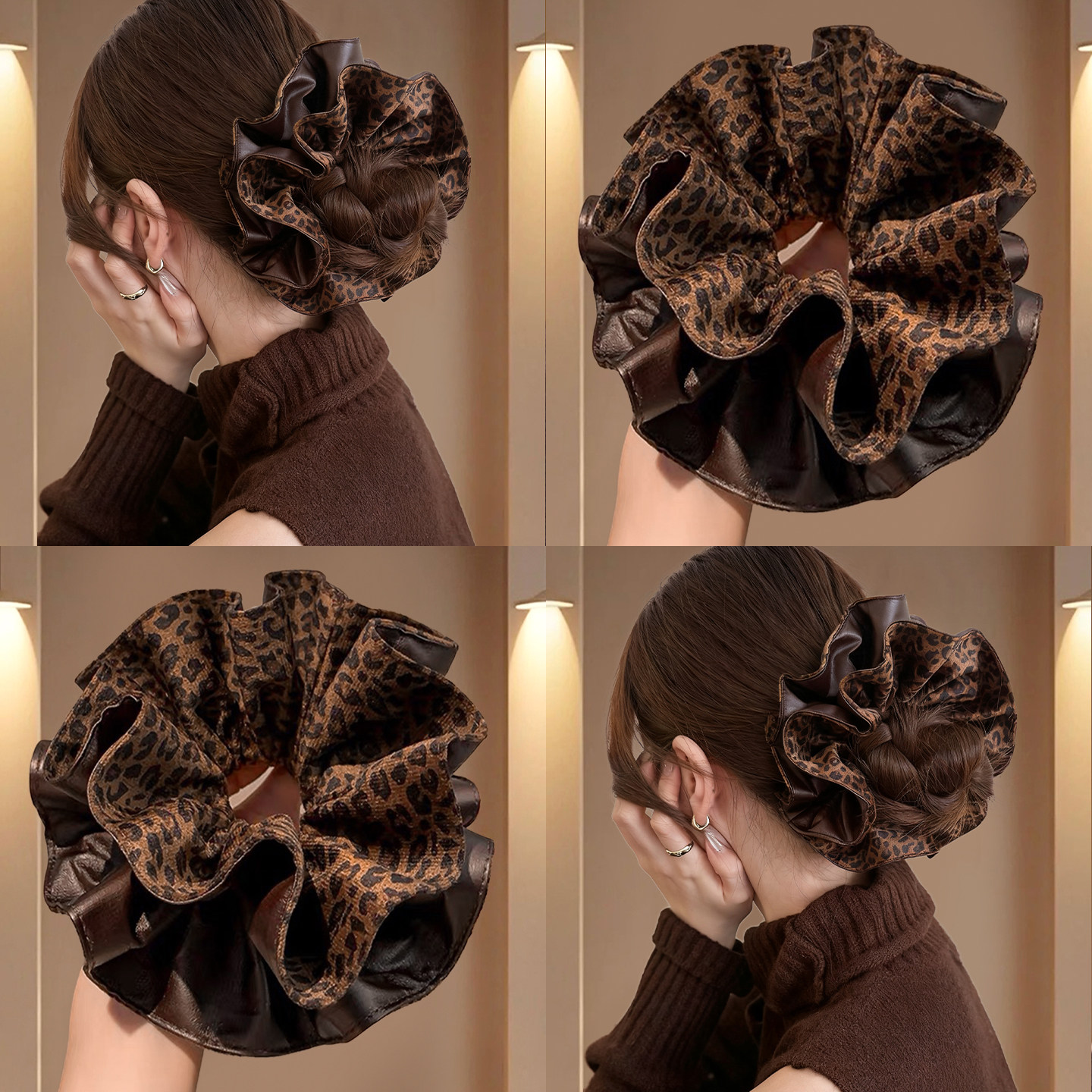 雅硕皮质豹纹大肠发圈高级感头绳