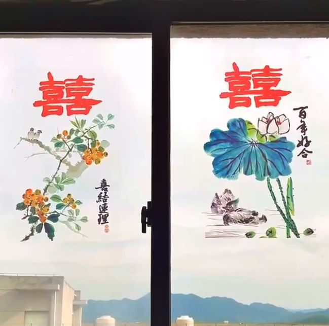 结婚静电贴超大婚房喜字窗花玻璃贴纸农村中式婚礼窗户装饰剪纸囍