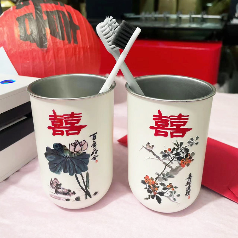结婚洗漱杯国风情侣漱口牙刷牙杯新婚创意陪嫁一对杯子婚礼套装